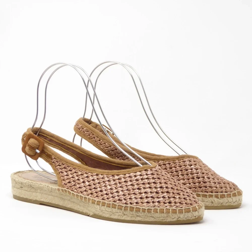 Boden Womens Espadrille Flats Pink Woven Raffia Slingback 39 / 8